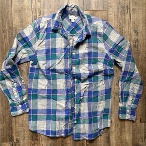J. Crew Women’s Plaid Flannel Button-Up Shirt in Blue Green